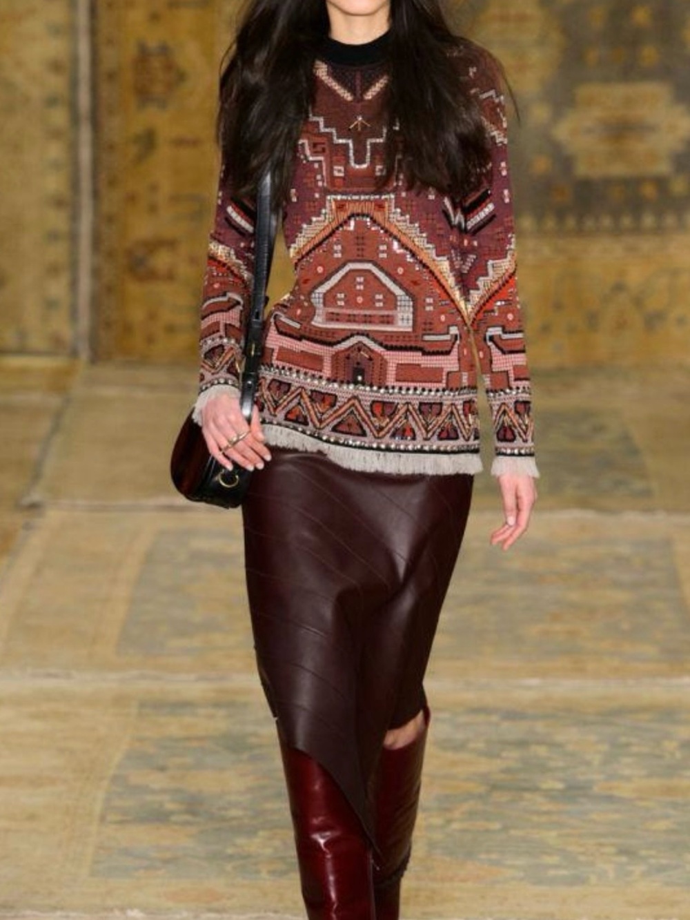 Tory Burch Patterned Rust and Brown Knit Sweater